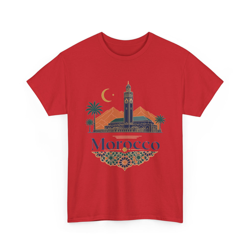 Morocco Travel T-Shirt — Atlas Mountains & Koutoubia Mosque Graphic Tee