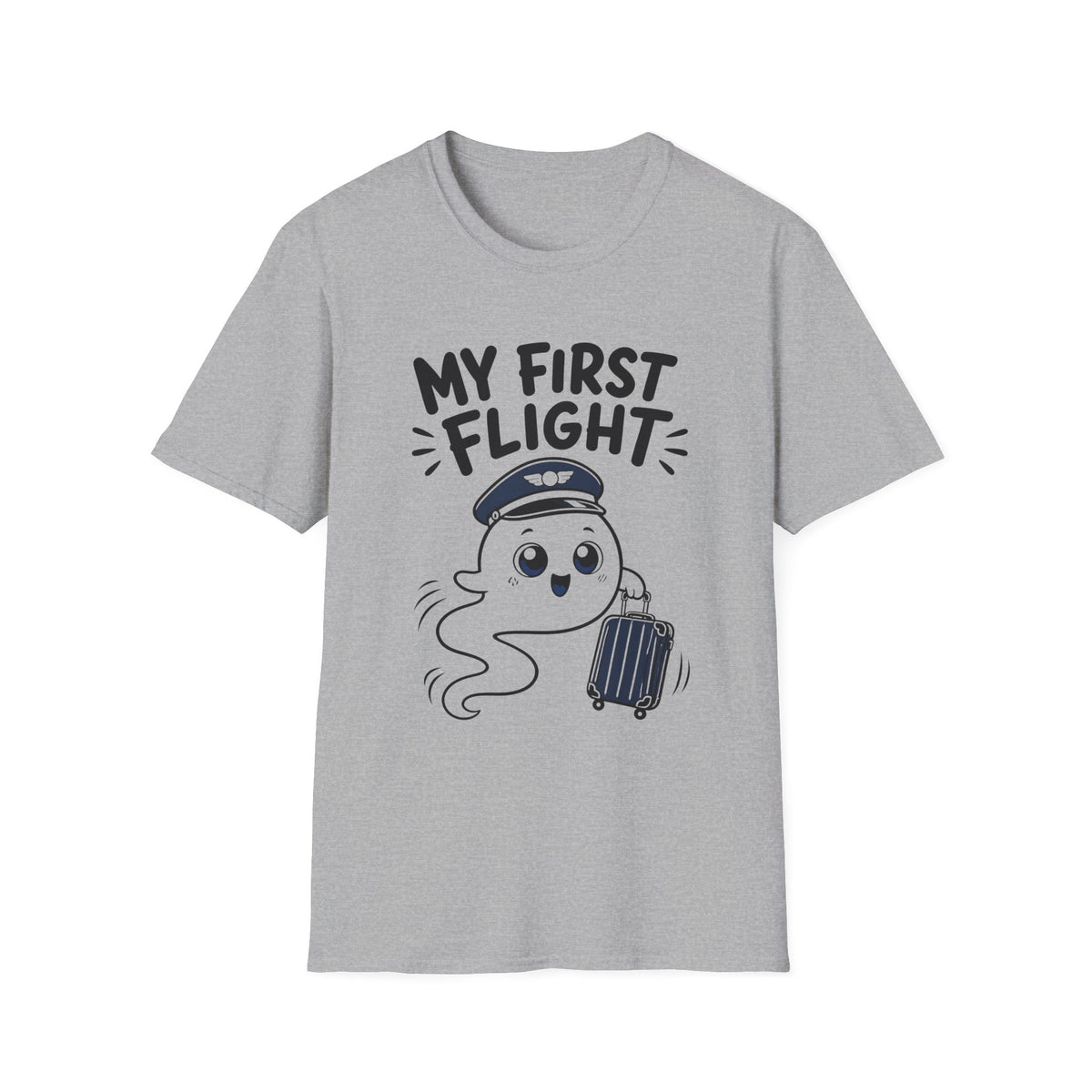 My First Flight T-Shirt — Cute Baby/Infant Travel Tee (Pilot Hat Ghost Design)