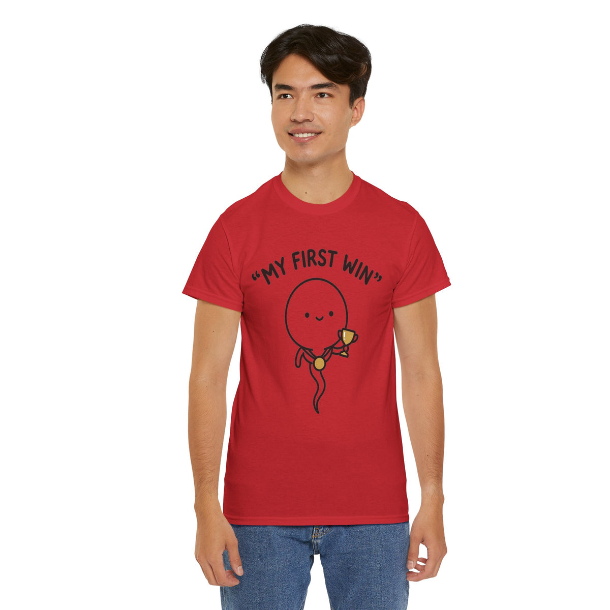 My First Win T-Shirt — Cute Sperm Trophy Graphic Tee