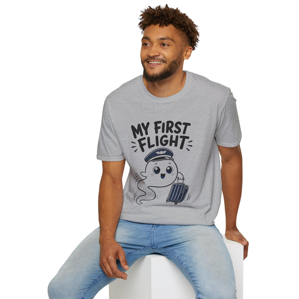 My First Flight T-Shirt — Cute Baby/Infant Travel Tee (Pilot Hat Ghost Design)