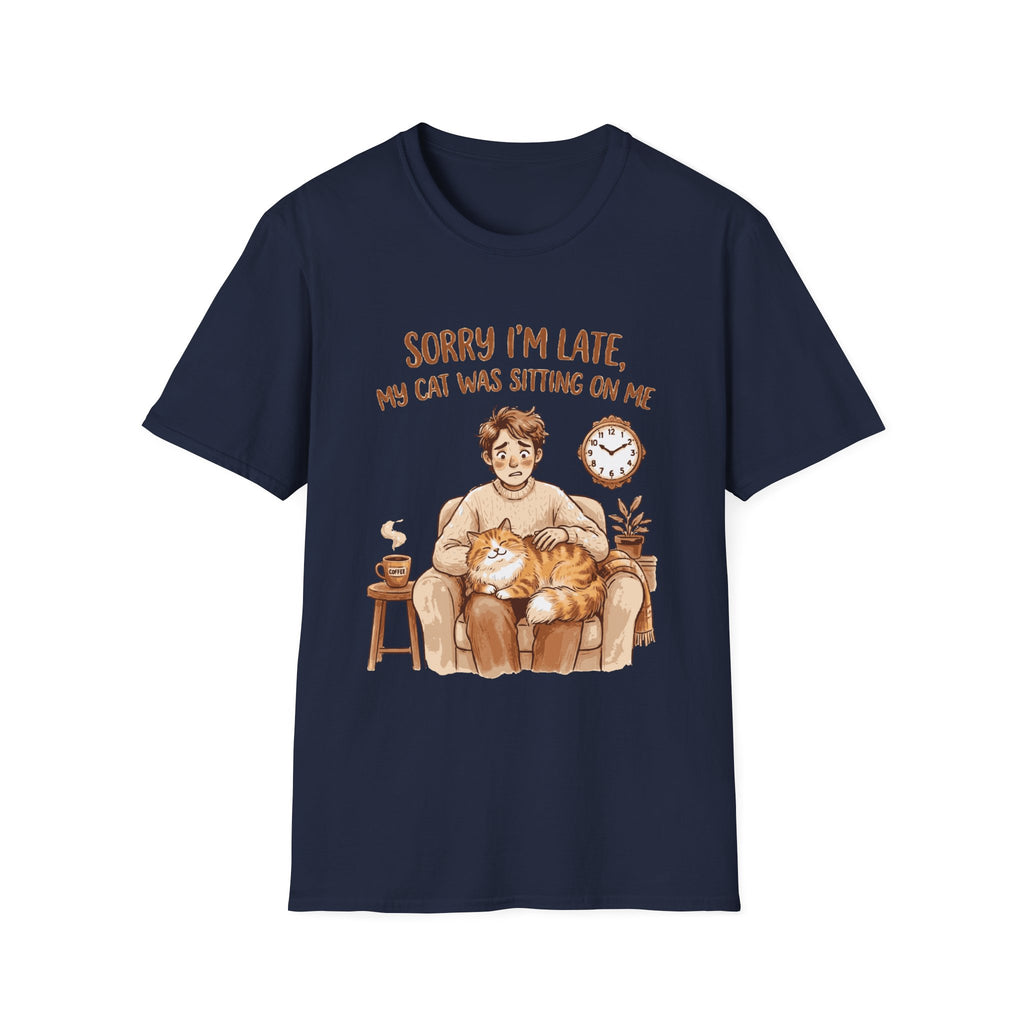 Cat Lover T‑Shirt — "Sorry I'm Late, My Cat Was Sitting On Me" Funny Graphic Tee