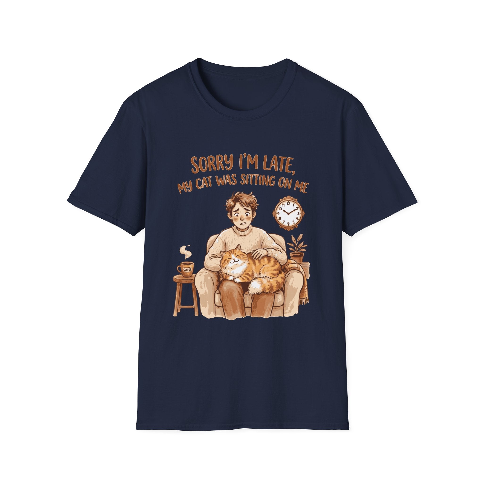 Cat Lover T‑Shirt — "Sorry I'm Late, My Cat Was Sitting On Me" Funny Graphic Tee