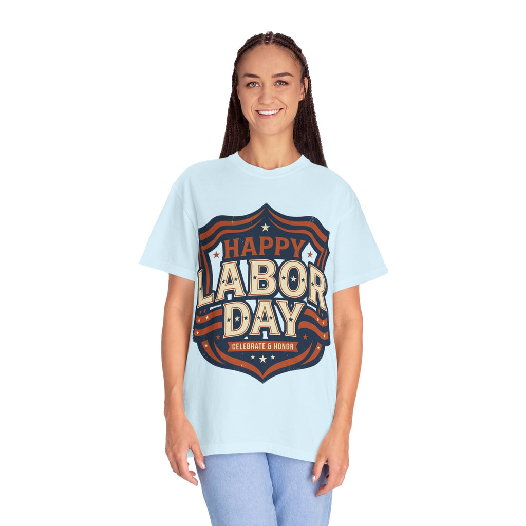 Happy Labor Day 'Celebrate & Honor' Shield Graphic T-Shirt