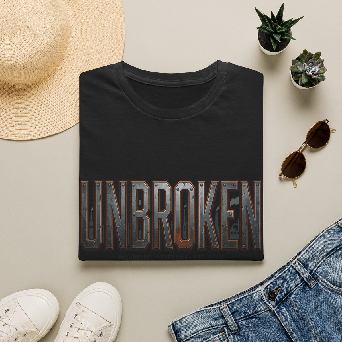 Unbroken Industrial Strength Graphic T‑Shirt — 'UNBROKEN' Bold Chest Design