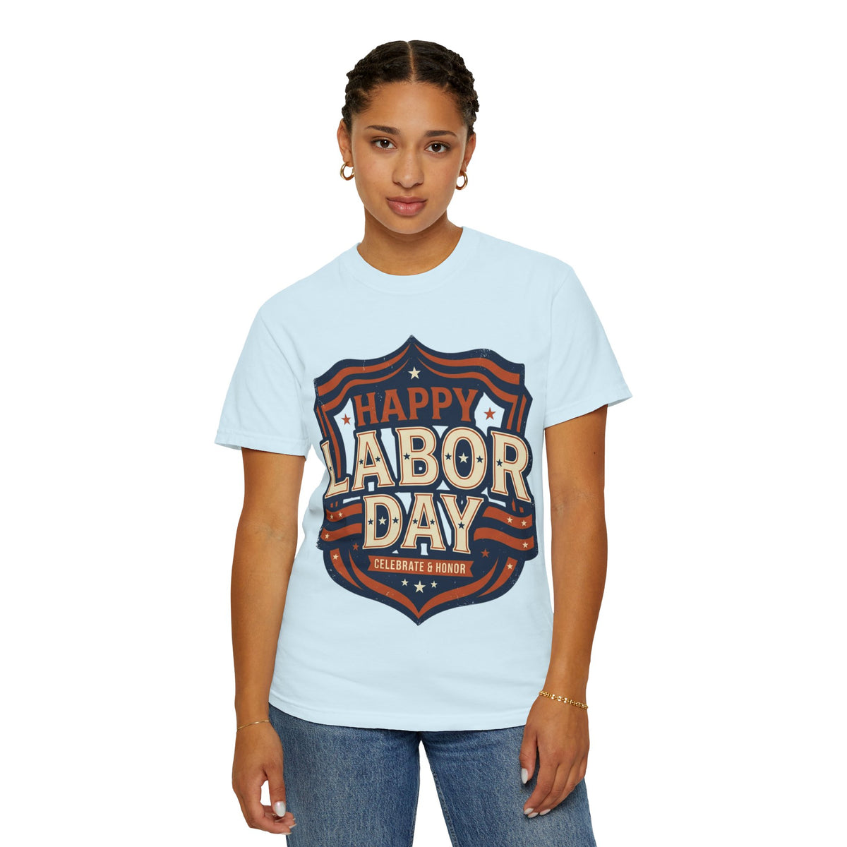 Happy Labor Day 'Celebrate & Honor' Shield Graphic T-Shirt