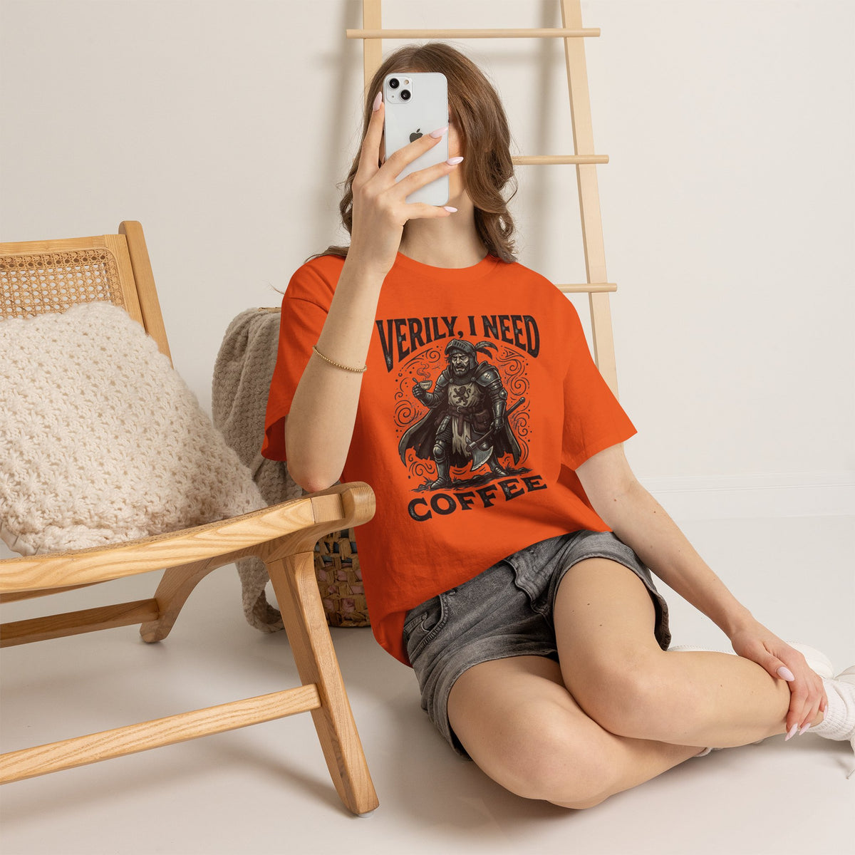 Coffee Viking T‑Shirt — “Verily, I Need Coffee” Medieval Warrior Tee