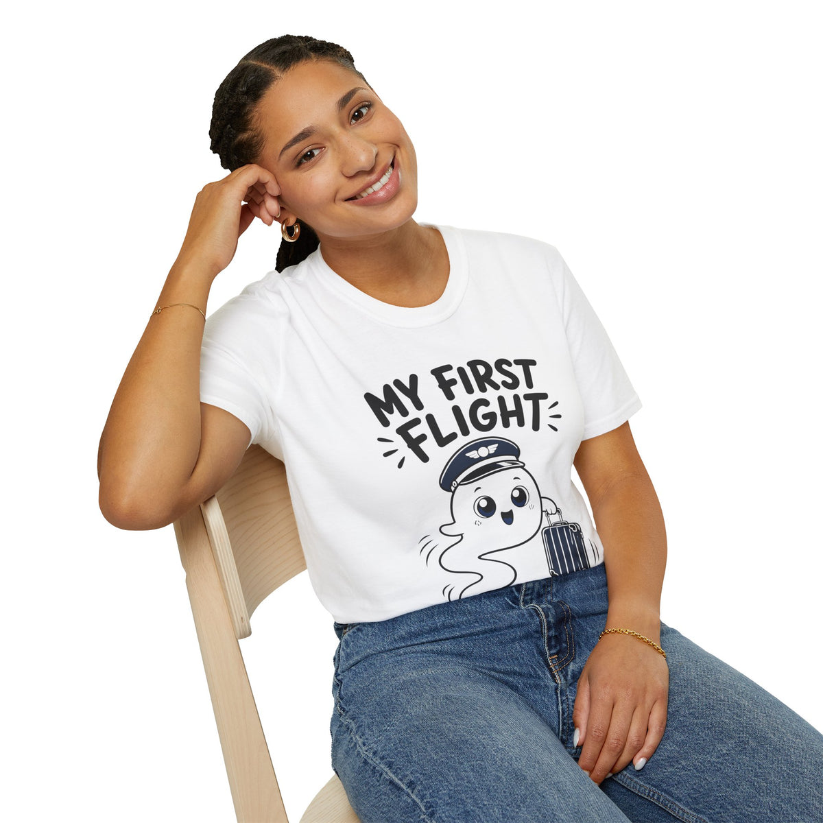 My First Flight T-Shirt — Cute Baby/Infant Travel Tee (Pilot Hat Ghost Design)