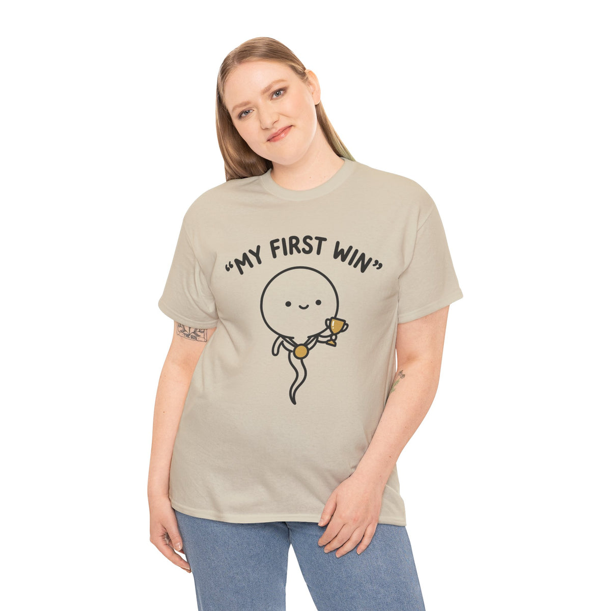 My First Win T-Shirt — Cute Sperm Trophy Graphic Tee