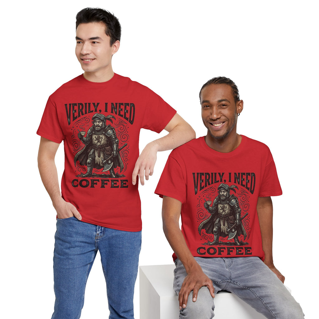 Coffee Viking T‑Shirt — “Verily, I Need Coffee” Medieval Warrior Tee