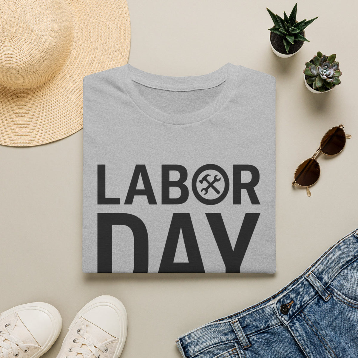 Labor Day Tools Graphic T-Shirt — Bold 'Labor Day' Text with Wrench & Hammer