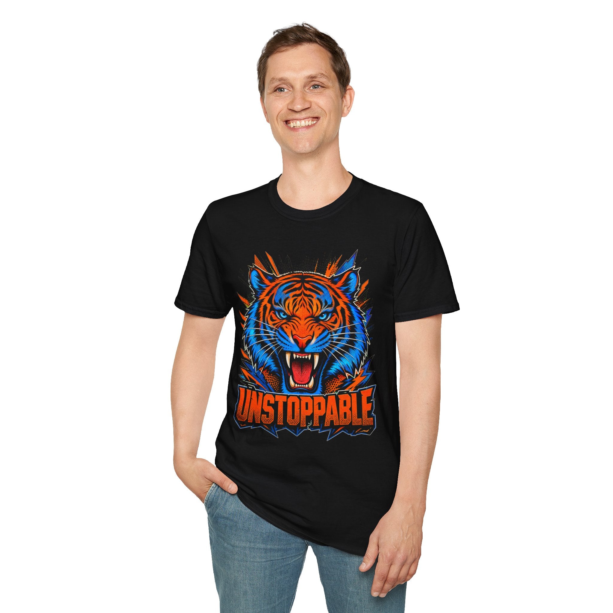 Tiger 'Unstoppable' Graphic T-Shirt — Bold Neon Tiger Face Tee