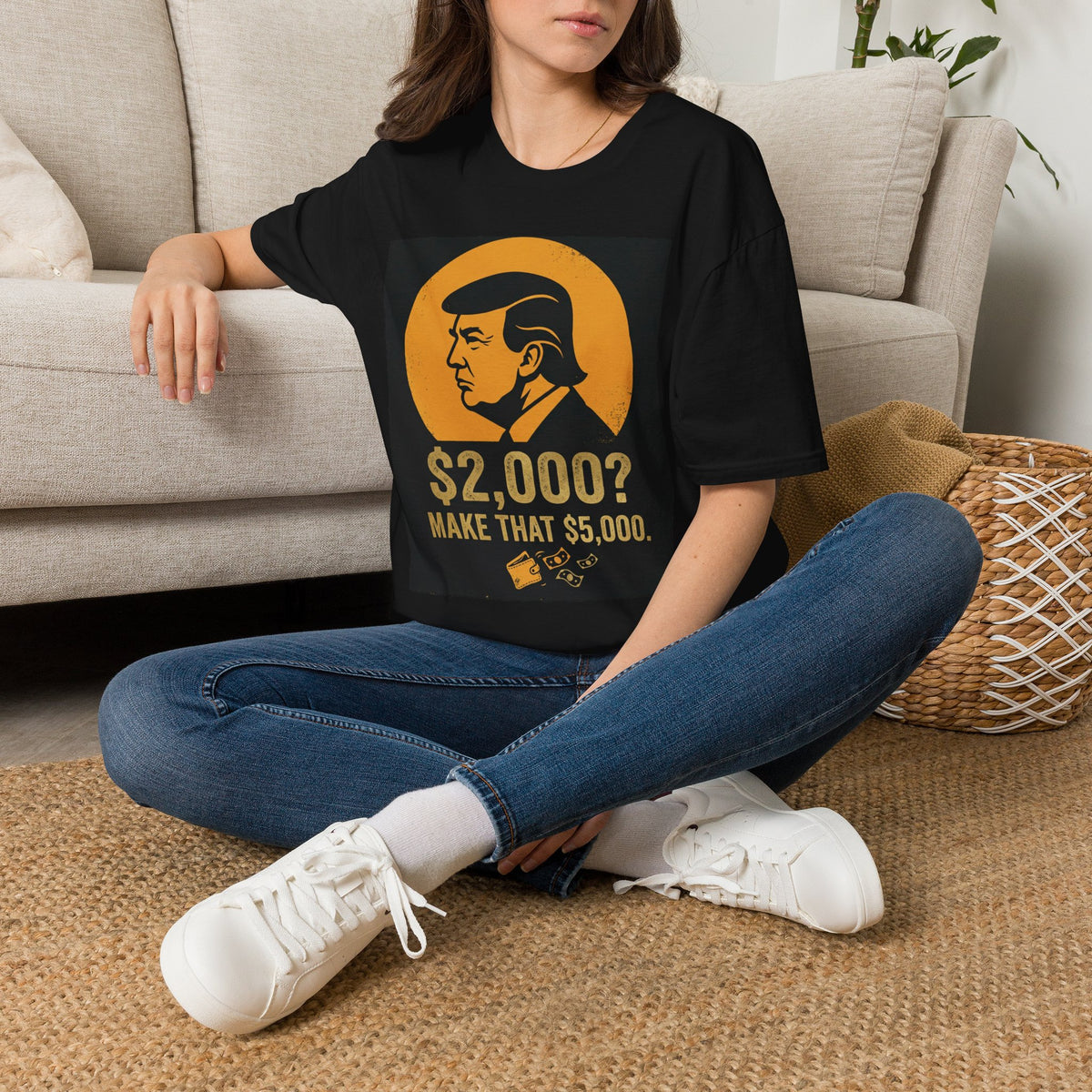 Retro Political Portrait Tee — "2,000? Make That 5,000" Graphic T-Shirt