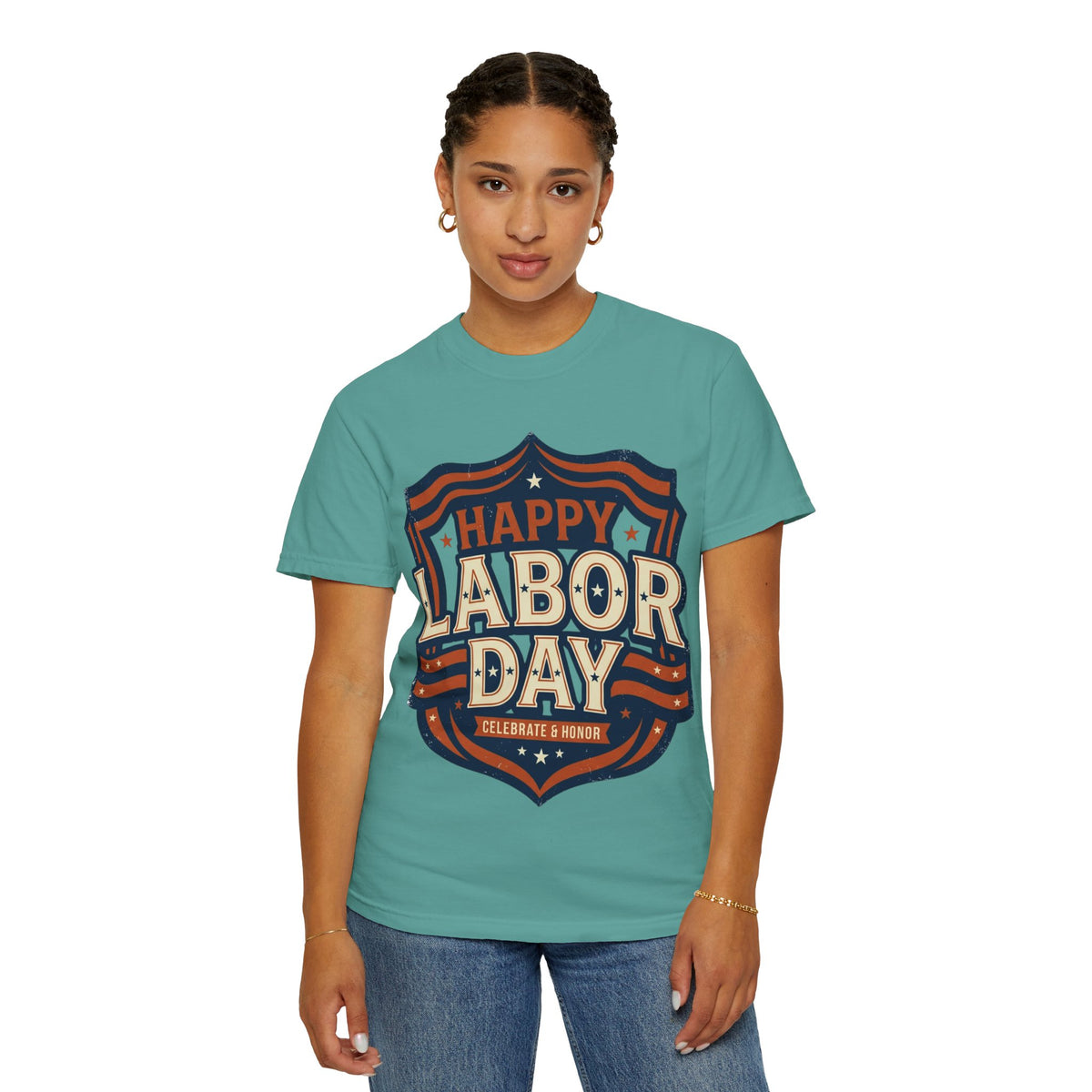 Happy Labor Day 'Celebrate & Honor' Shield Graphic T-Shirt