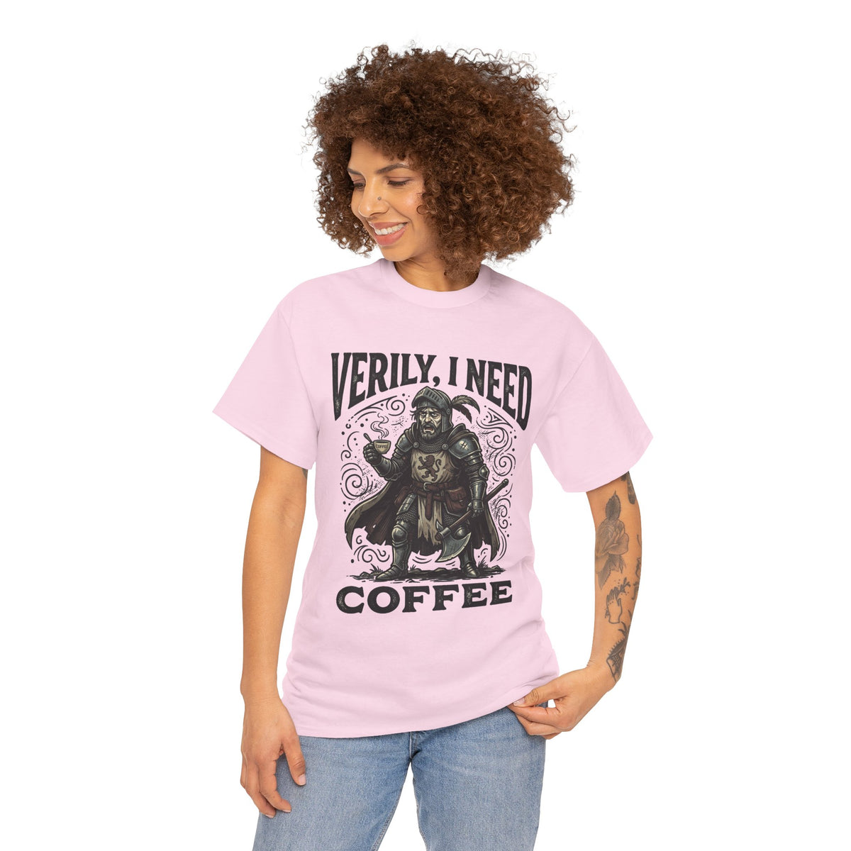 Coffee Viking T‑Shirt — “Verily, I Need Coffee” Medieval Warrior Tee