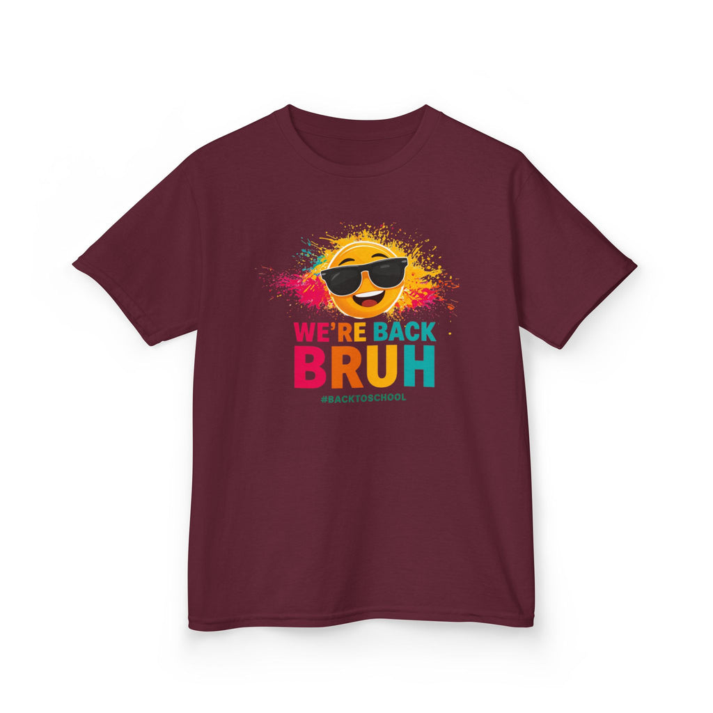 We're Back Bruh Kids Tee — Colorful Sunny Sunglasses Graphic Shirt for Kids