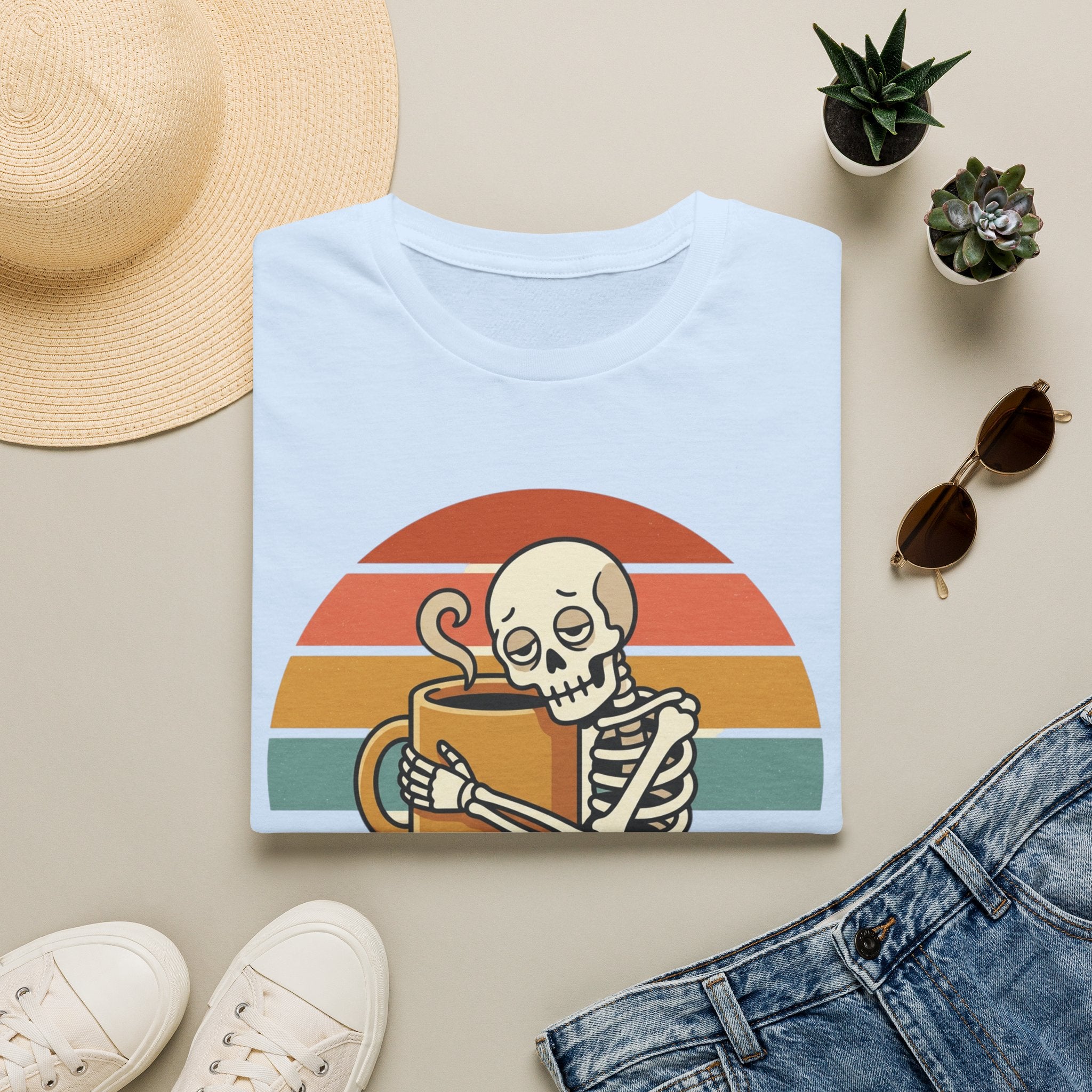 Running on Coffee and Bad Decisions T-Shirt — Retro Skeleton Coffee Tee