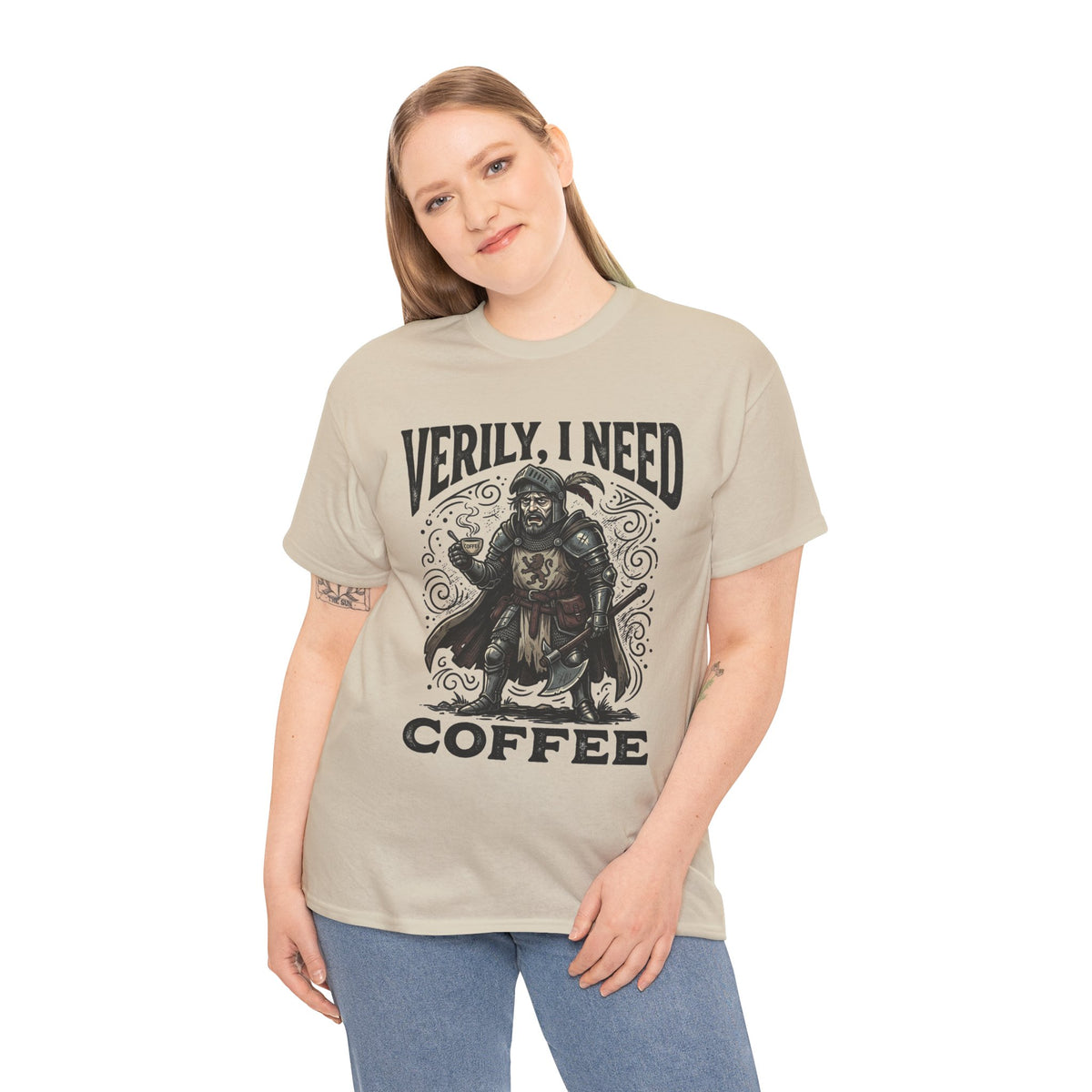 Coffee Viking T‑Shirt — “Verily, I Need Coffee” Medieval Warrior Tee