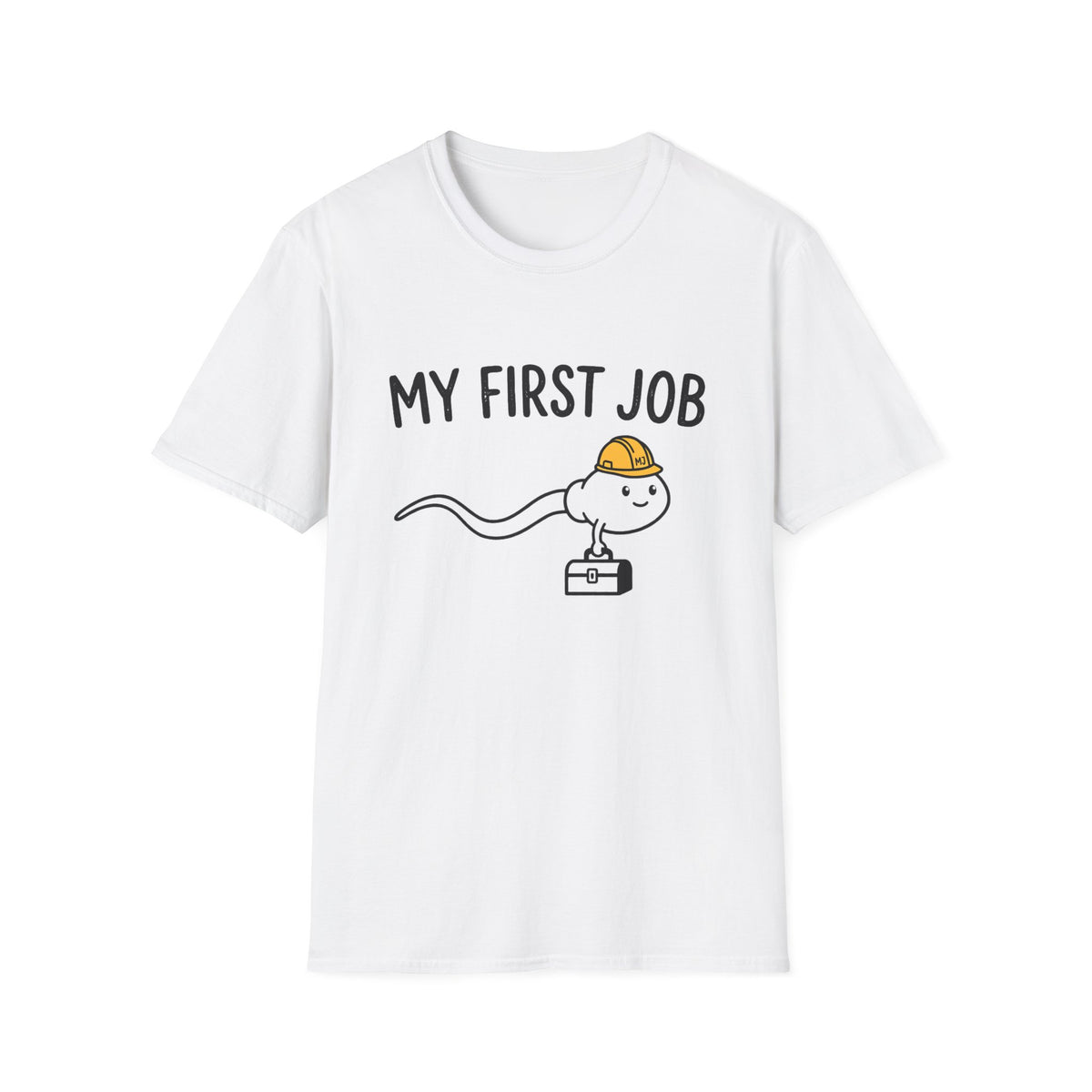 My First Job T-Shirt — Cute Sperm Cell Cartoon Construction Helmet Tee