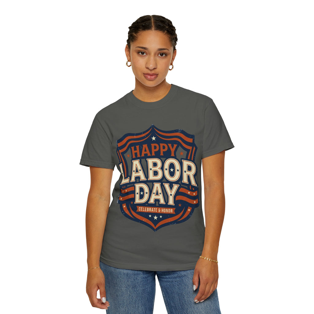 Happy Labor Day 'Celebrate & Honor' Shield Graphic T-Shirt