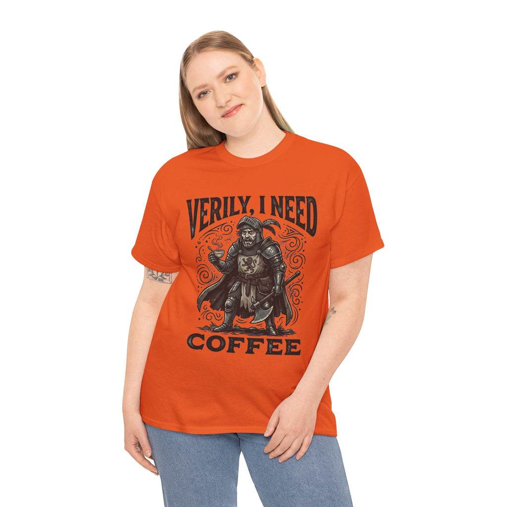Coffee Viking T‑Shirt — “Verily, I Need Coffee” Medieval Warrior Tee