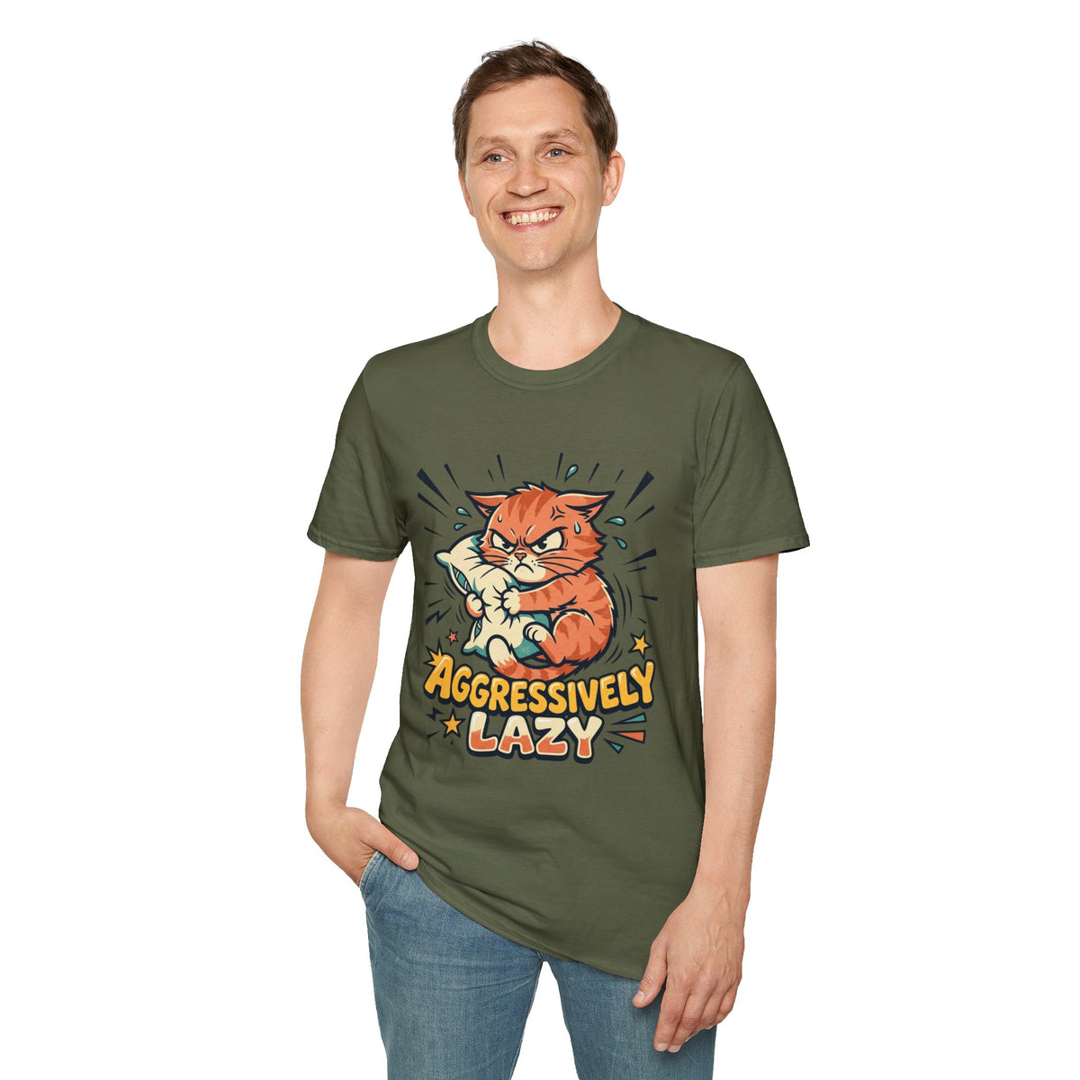 T-Shirt — Aggressively Lazy Cat Graphic Tee