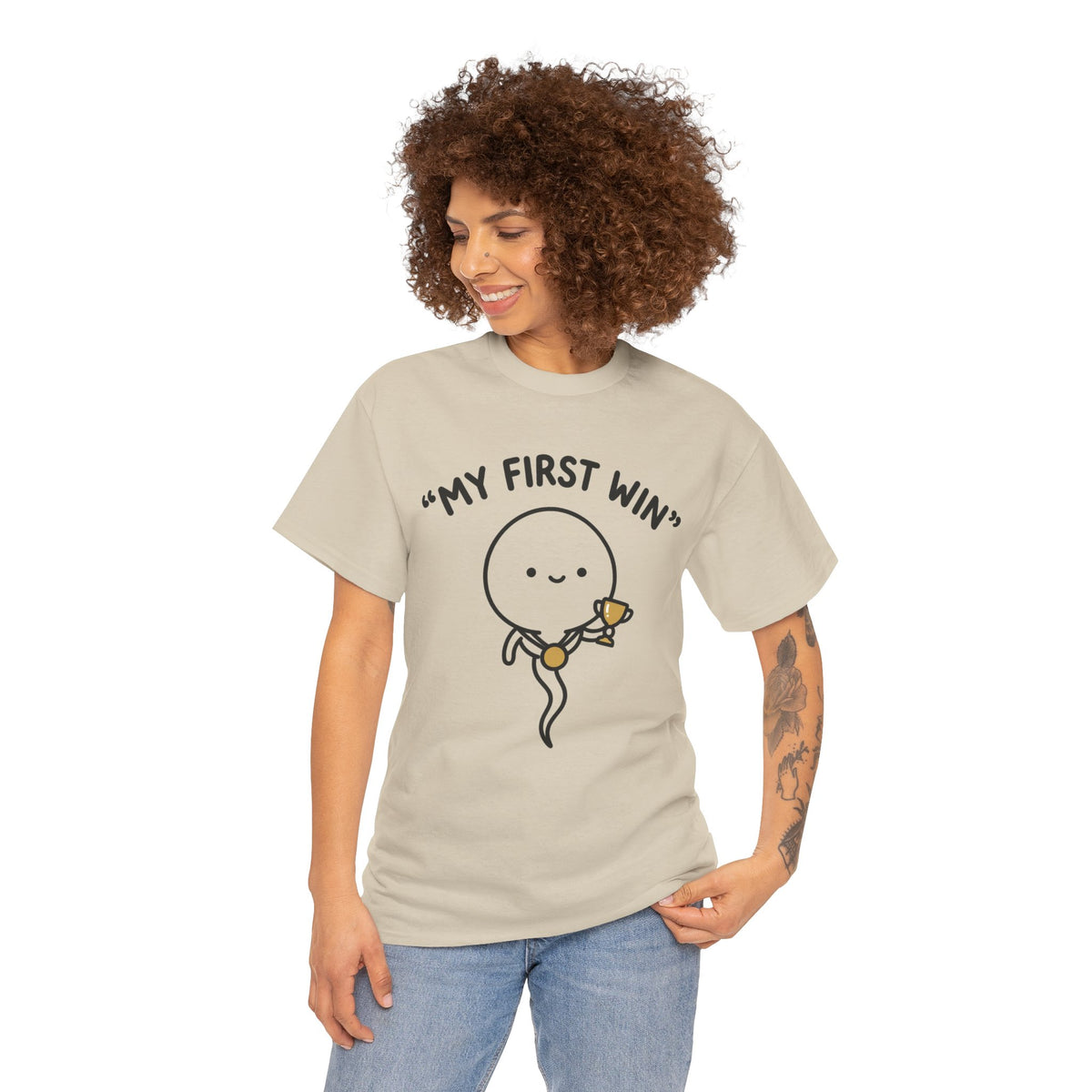 My First Win T-Shirt — Cute Sperm Trophy Graphic Tee