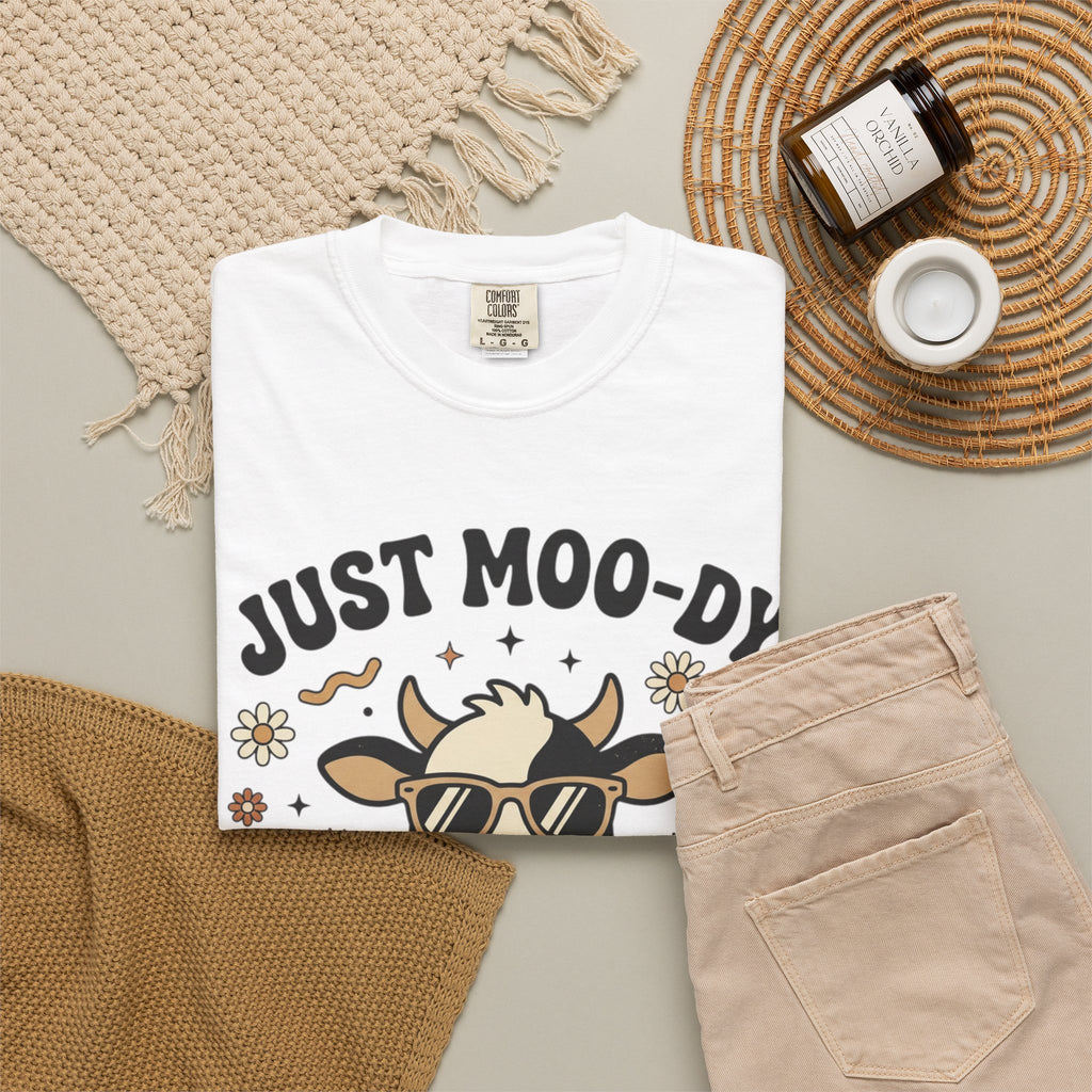 Just Moo-dy Cow T-Shirt — Cute Retro Cow Graphic Tee