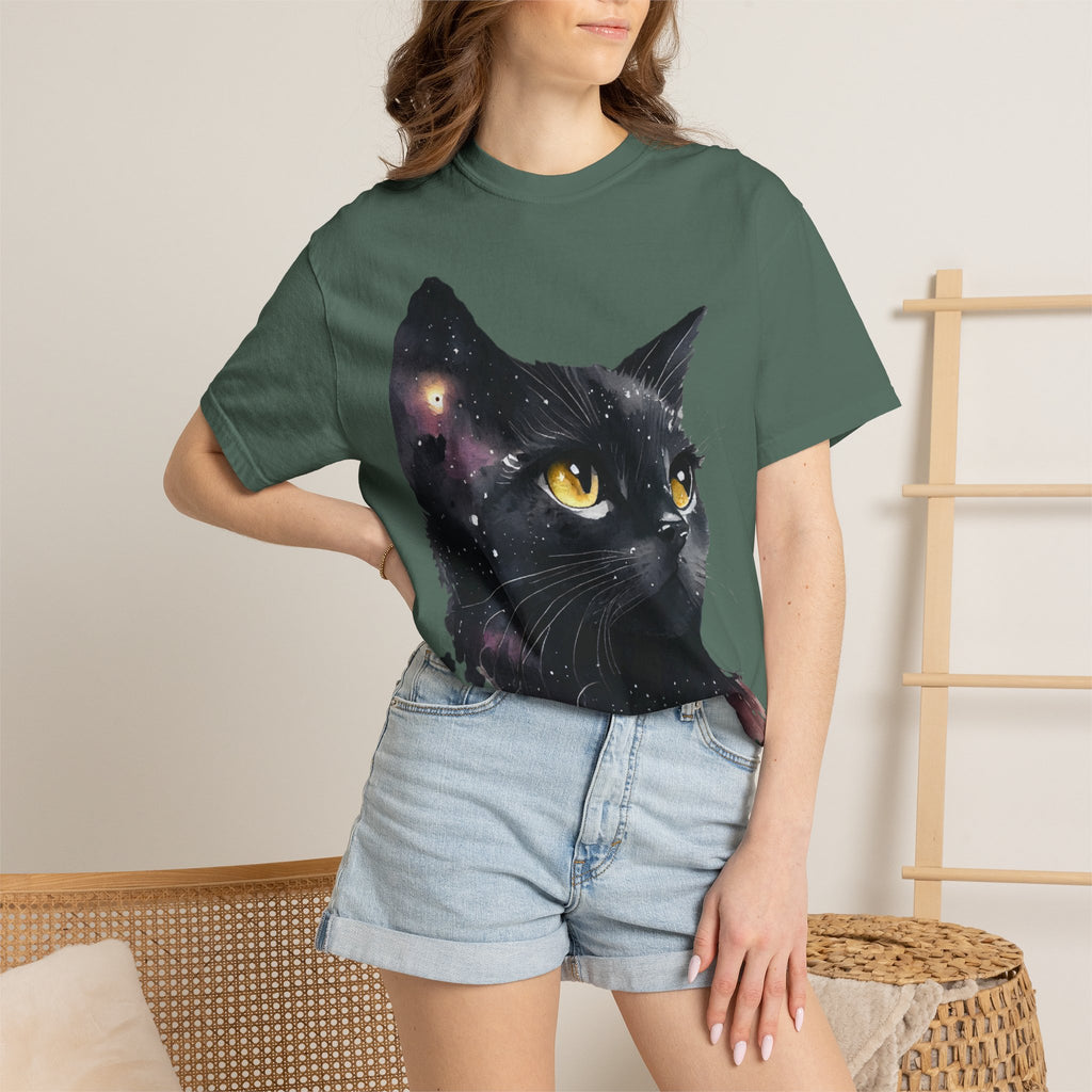 Galaxy Black Cat T-Shirt — Cosmic Cat Portrait Tee