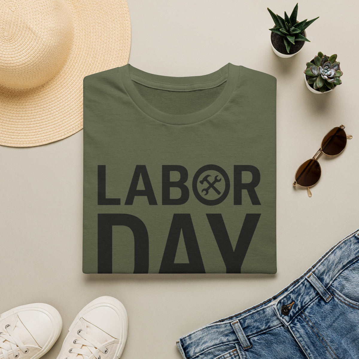 Labor Day Tools Graphic T-Shirt — Bold 'Labor Day' Text with Wrench & Hammer