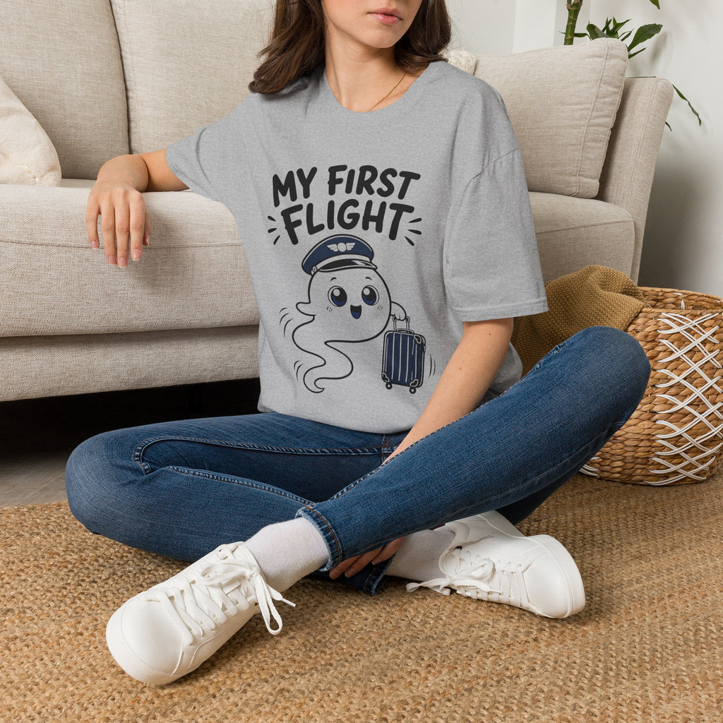 My First Flight T-Shirt — Cute Baby/Infant Travel Tee (Pilot Hat Ghost Design)
