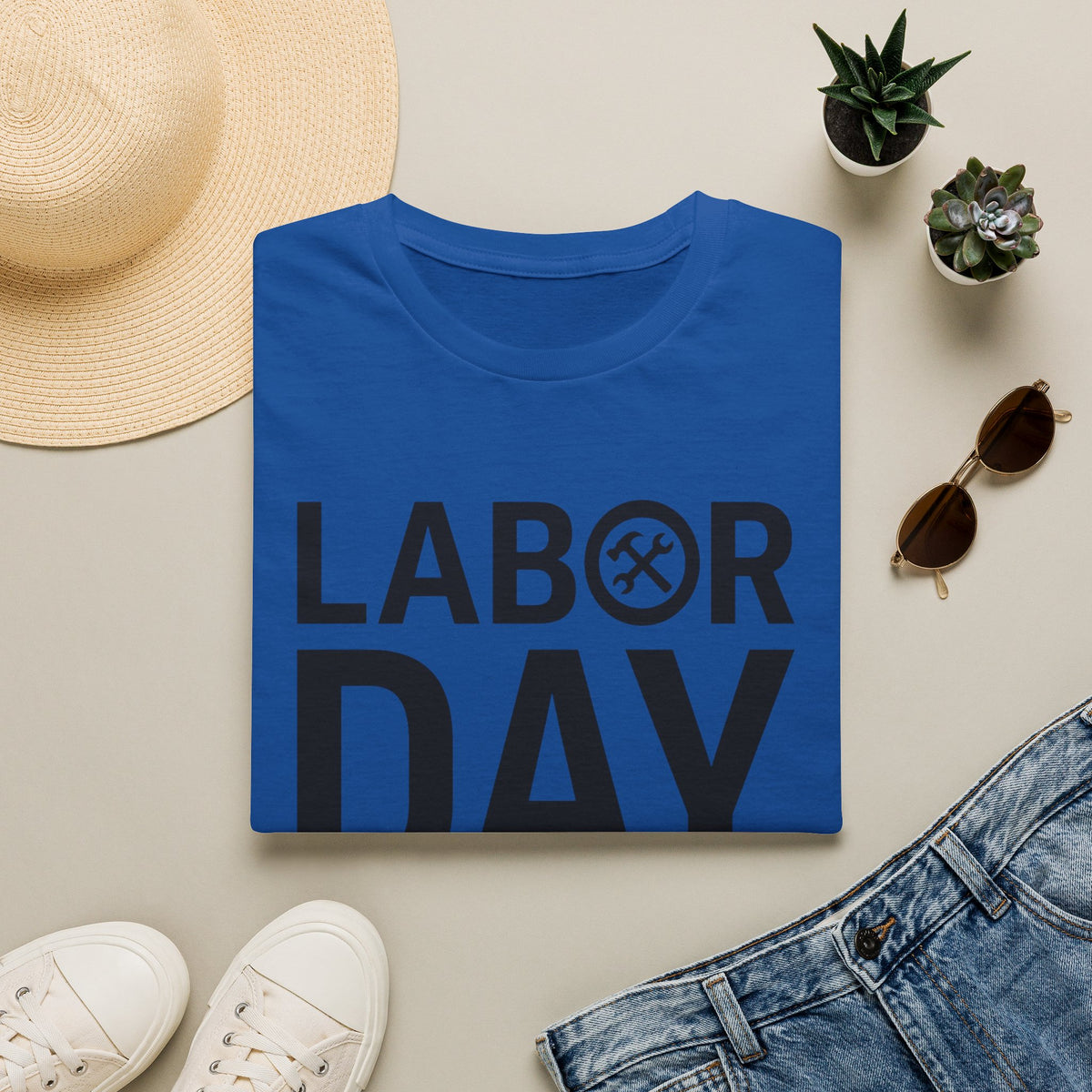 Labor Day Tools Graphic T-Shirt — Bold 'Labor Day' Text with Wrench & Hammer