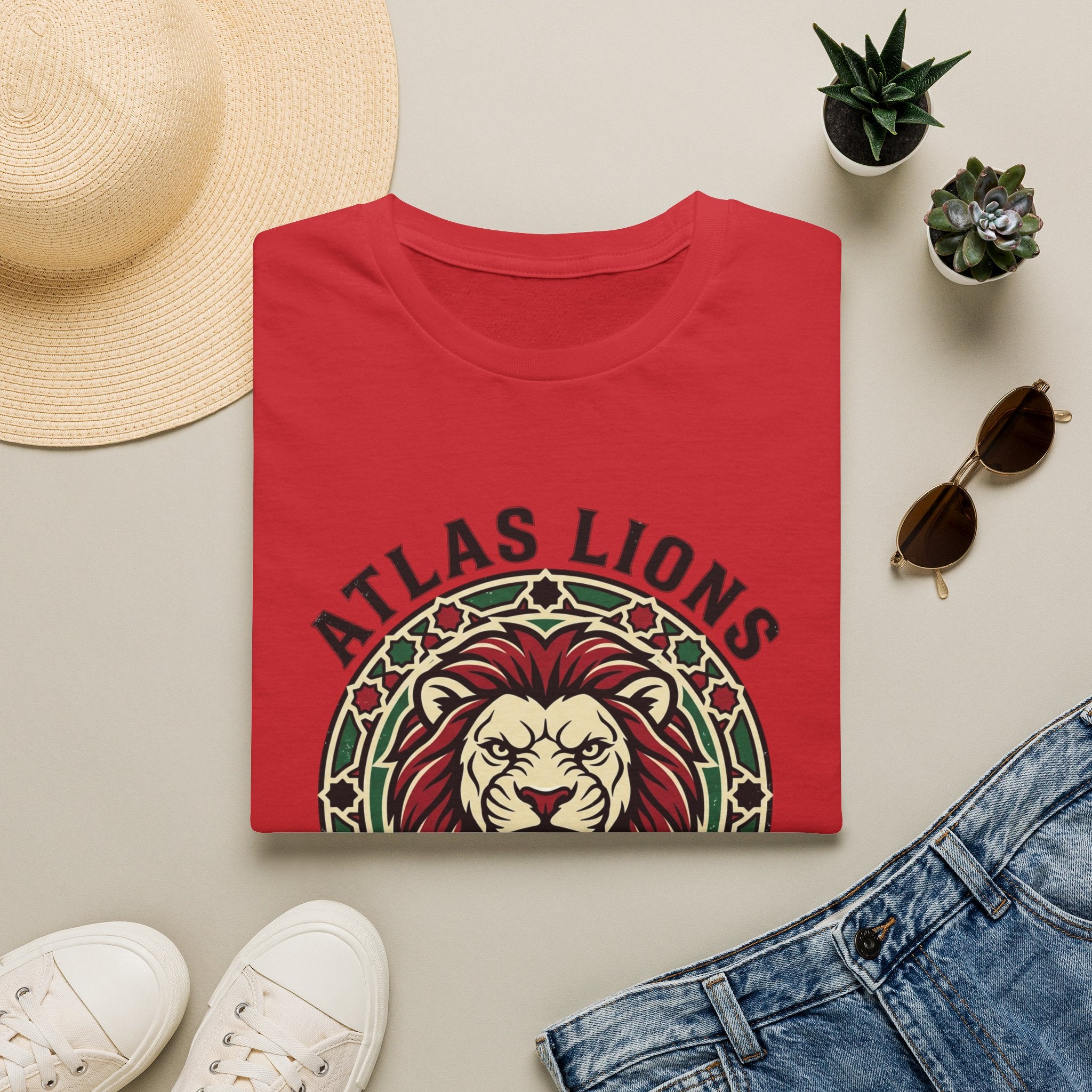 Atlas Lions Morocco 2026 T-Shirt — Lion Crest Soccer Fan Tee