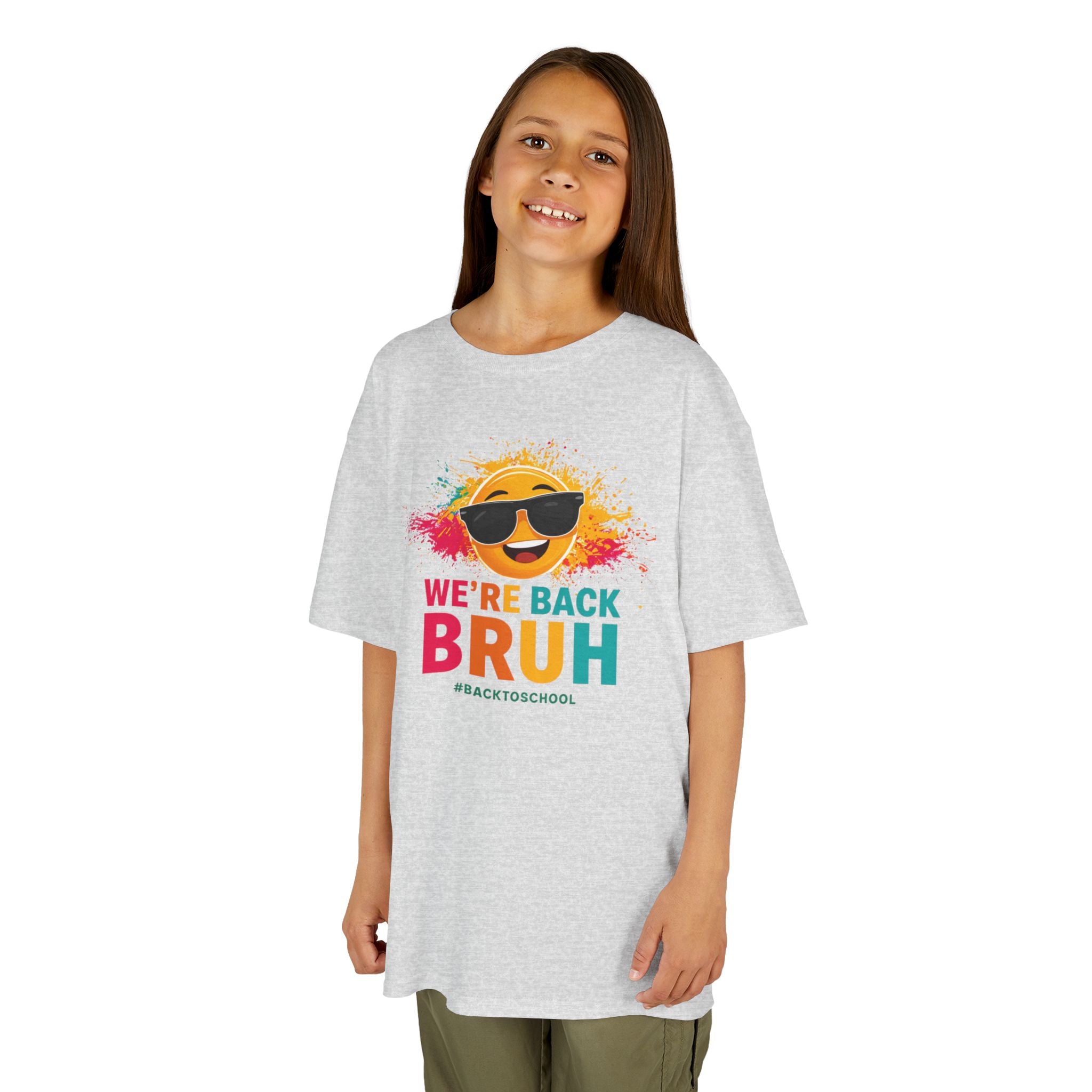 We're Back Bruh Kids Tee — Colorful Sunny Sunglasses Graphic Shirt for Kids