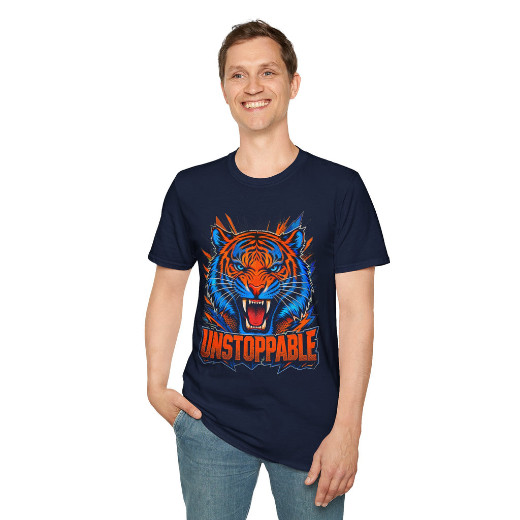 Tiger 'Unstoppable' Graphic T-Shirt — Bold Neon Tiger Face Tee