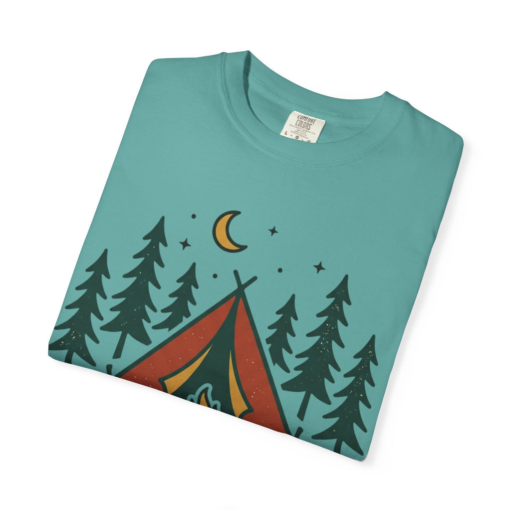 Camping T-Shirt — "Offline and Outside" Tent & Campfire Graphic