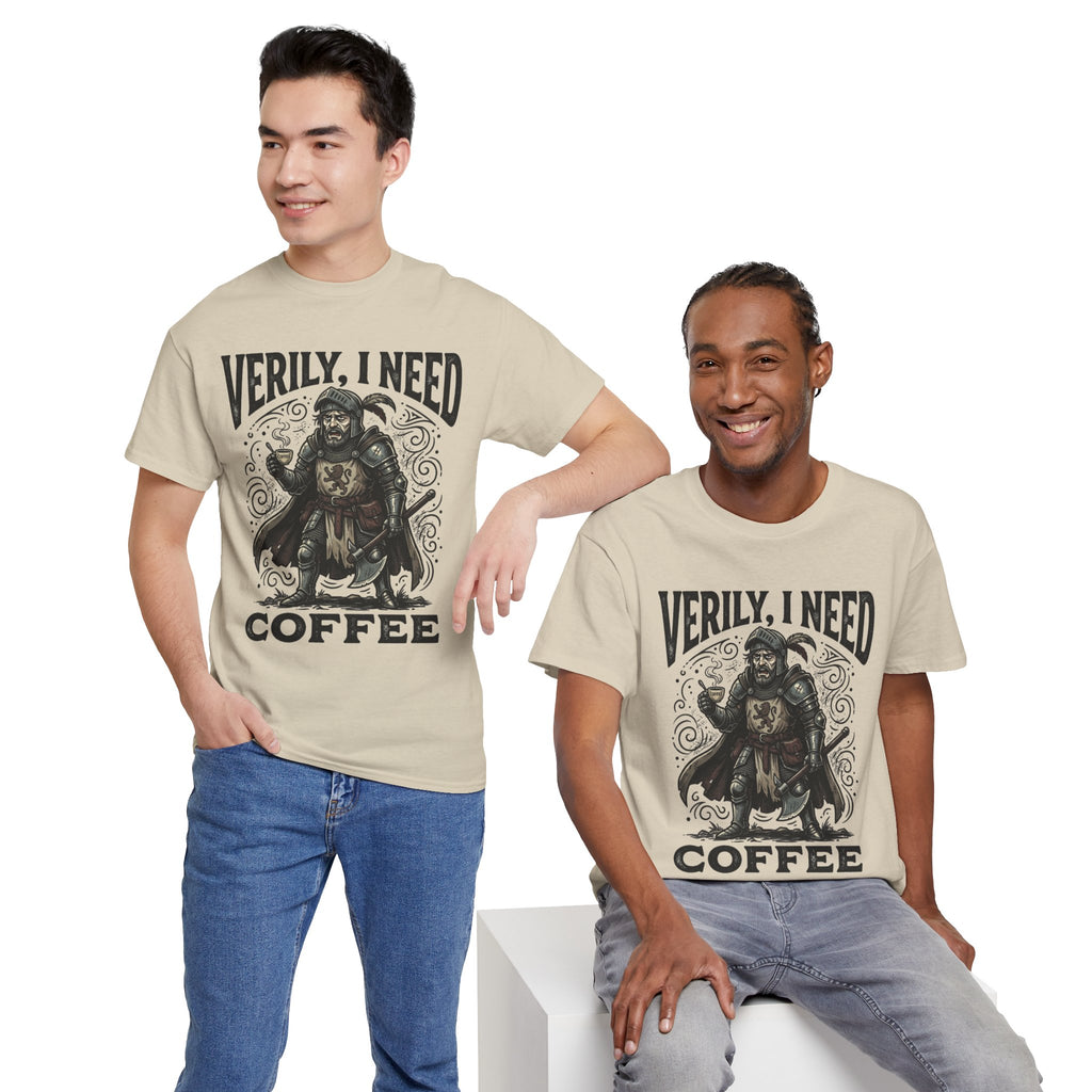 Coffee Viking T‑Shirt — “Verily, I Need Coffee” Medieval Warrior Tee