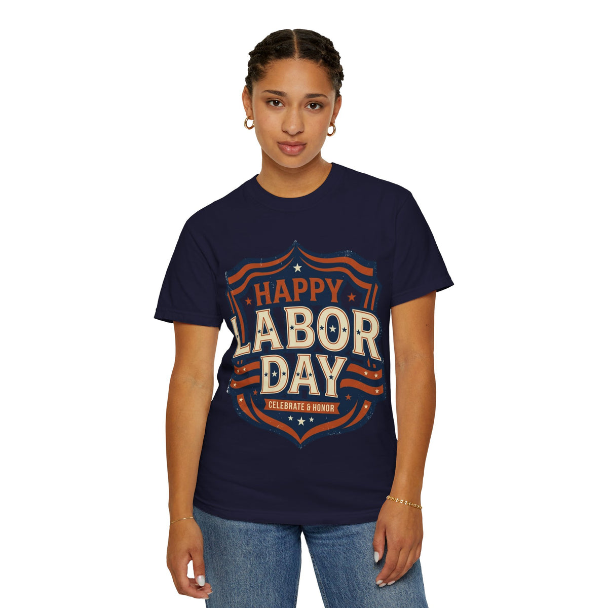 Happy Labor Day 'Celebrate & Honor' Shield Graphic T-Shirt