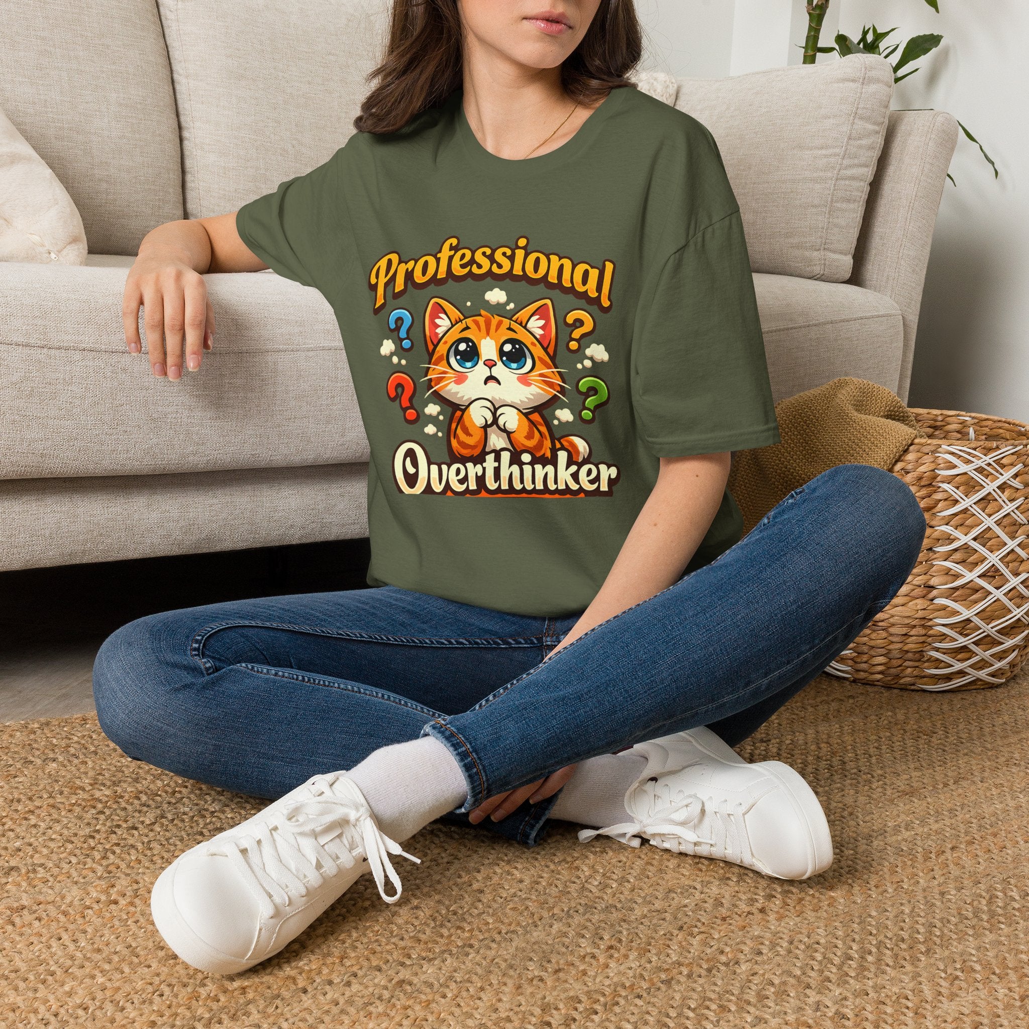 T-Shirt — "Professional Overthinker" Cute Cat Graphic