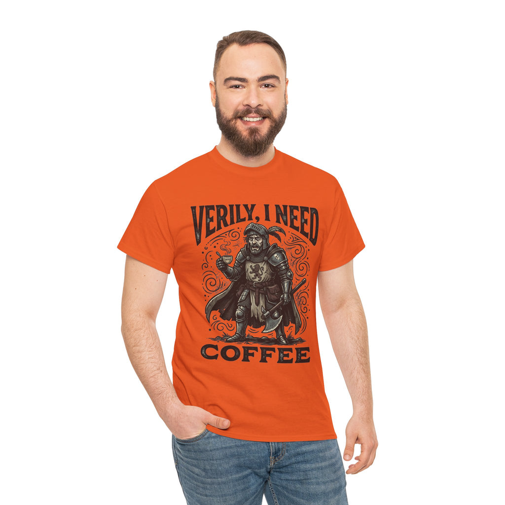 Coffee Viking T‑Shirt — “Verily, I Need Coffee” Medieval Warrior Tee
