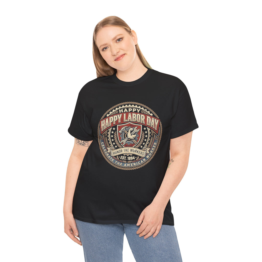 Happy Labor Day Tee – Vintage American Workers Emblem Shirt