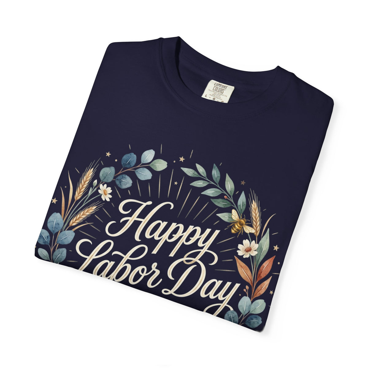 Labor Day Floral T-Shirt — "Happy Labor Day" Wreath Design