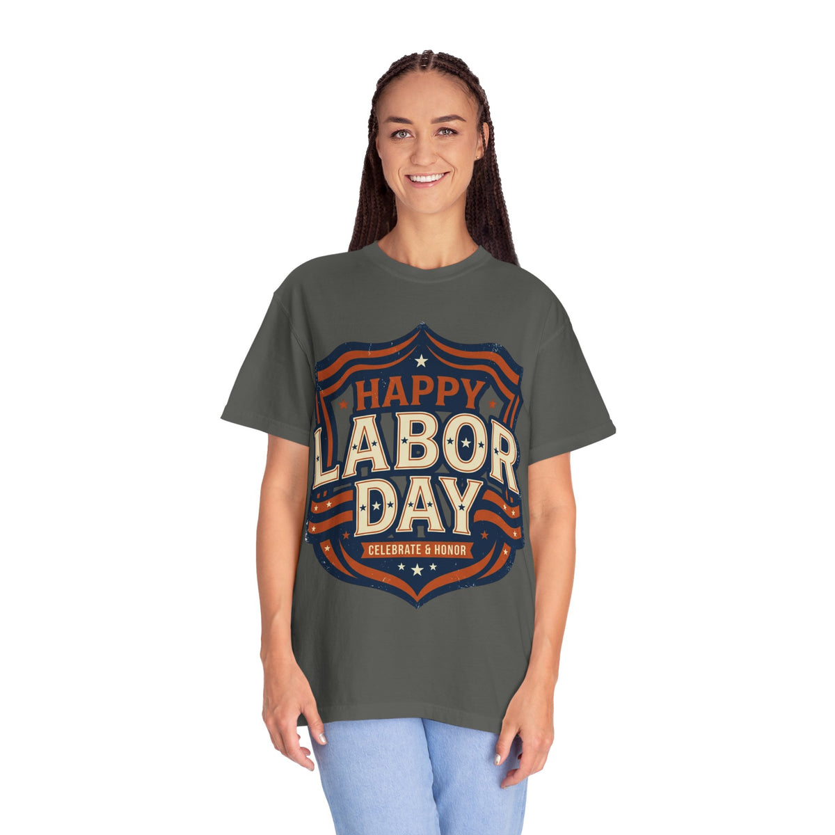 Happy Labor Day 'Celebrate & Honor' Shield Graphic T-Shirt
