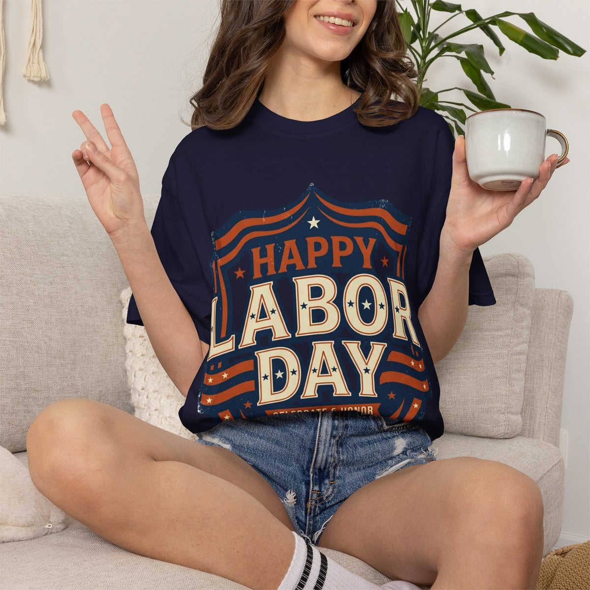 Happy Labor Day 'Celebrate & Honor' Shield Graphic T-Shirt
