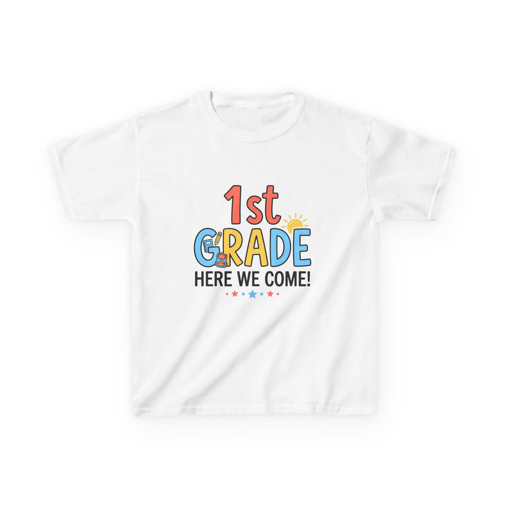1st Grade Here We Come Kids T-Shirt — Back to School Shirt for Boys & Girls