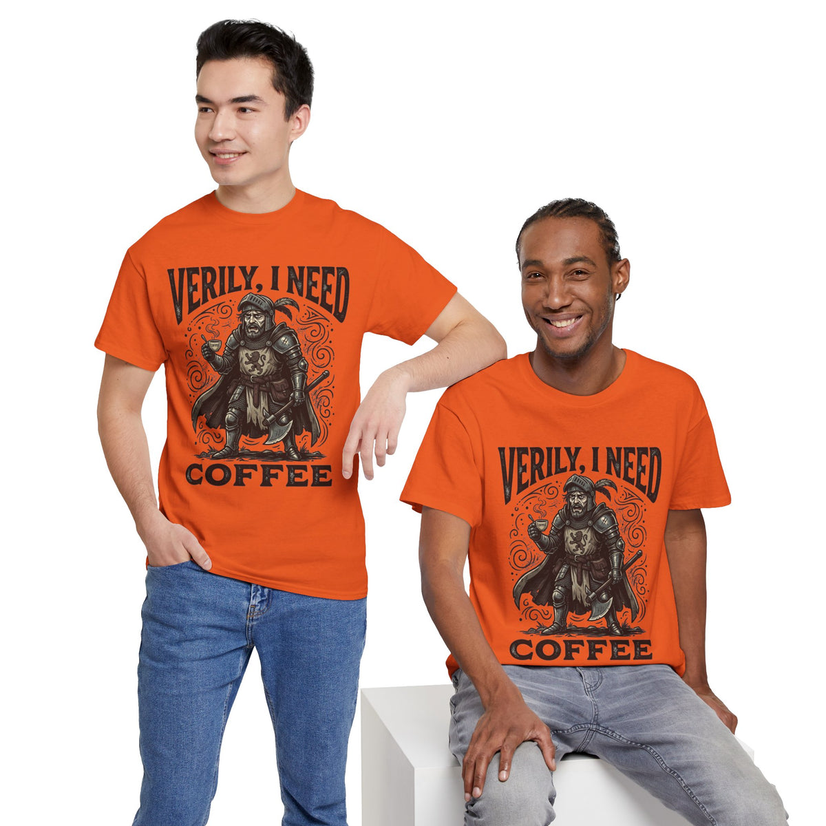 Coffee Viking T‑Shirt — “Verily, I Need Coffee” Medieval Warrior Tee
