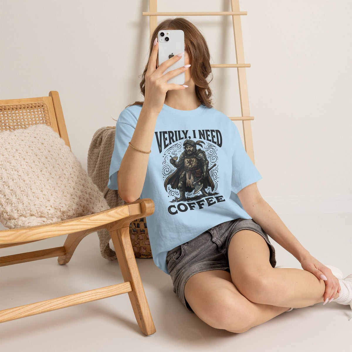 Coffee Viking T‑Shirt — “Verily, I Need Coffee” Medieval Warrior Tee