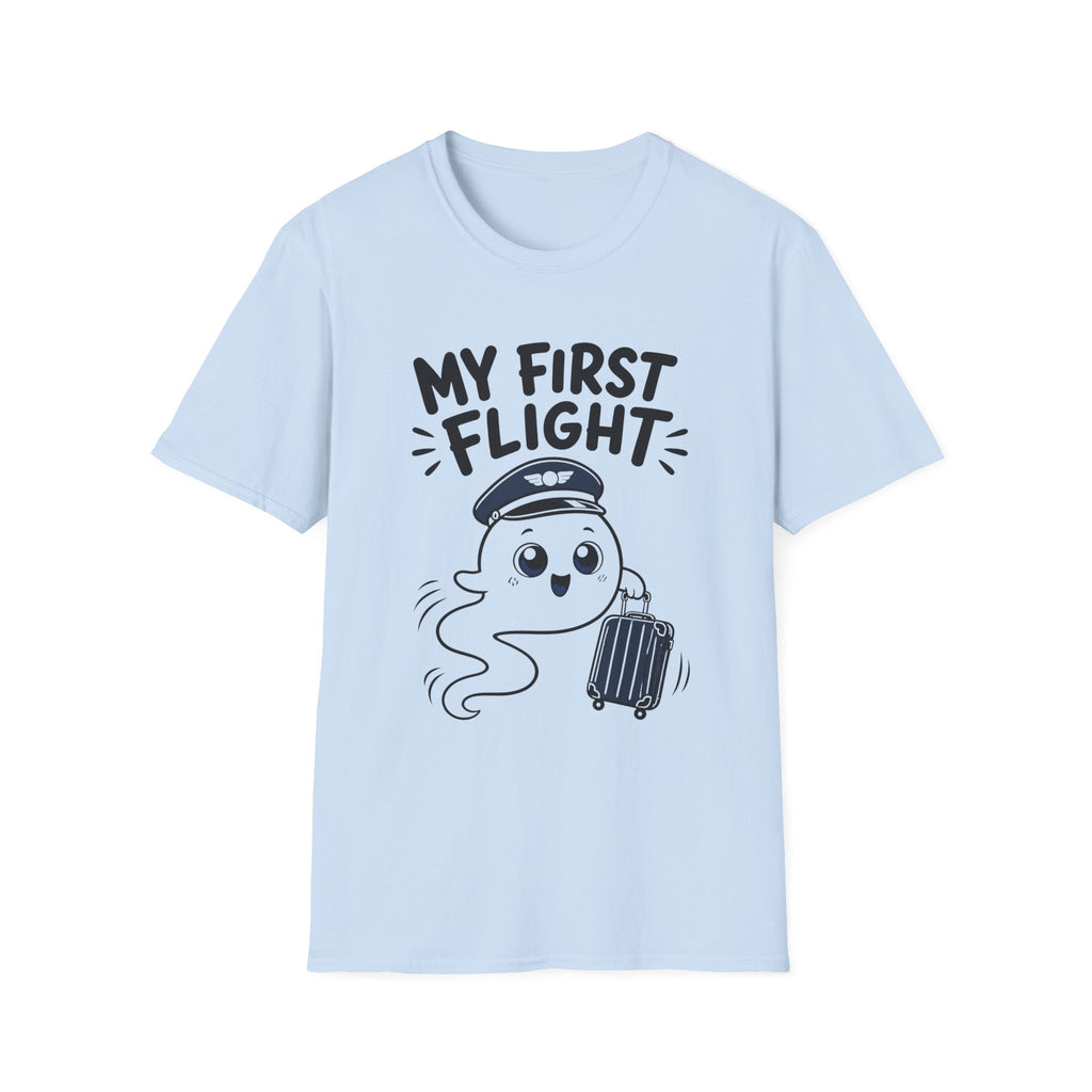 My First Flight T-Shirt — Cute Baby/Infant Travel Tee (Pilot Hat Ghost Design)