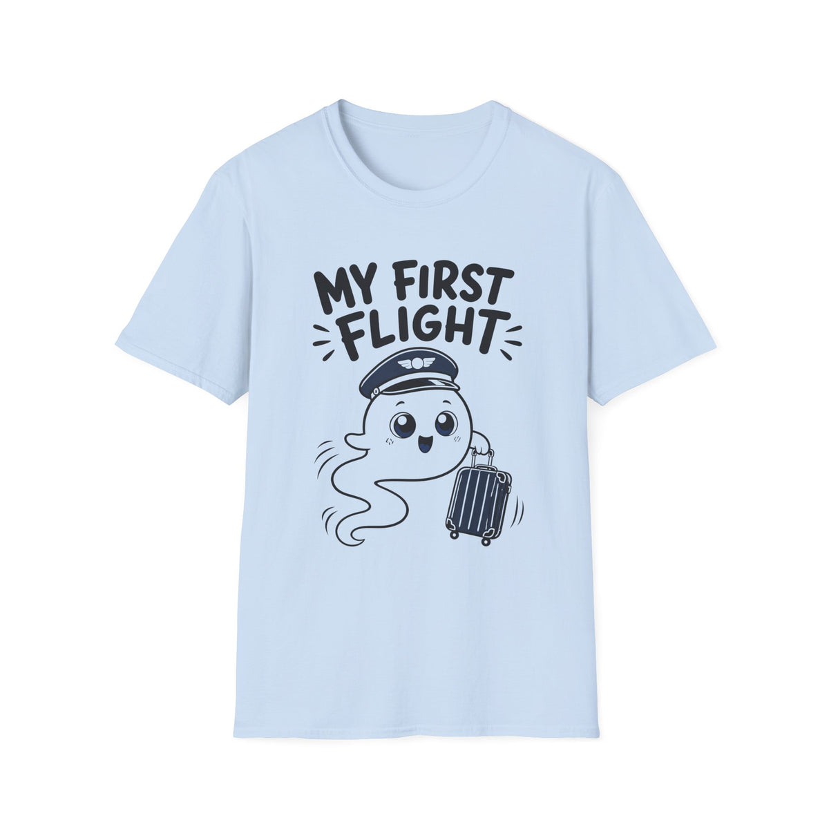My First Flight T-Shirt — Cute Baby/Infant Travel Tee (Pilot Hat Ghost Design)