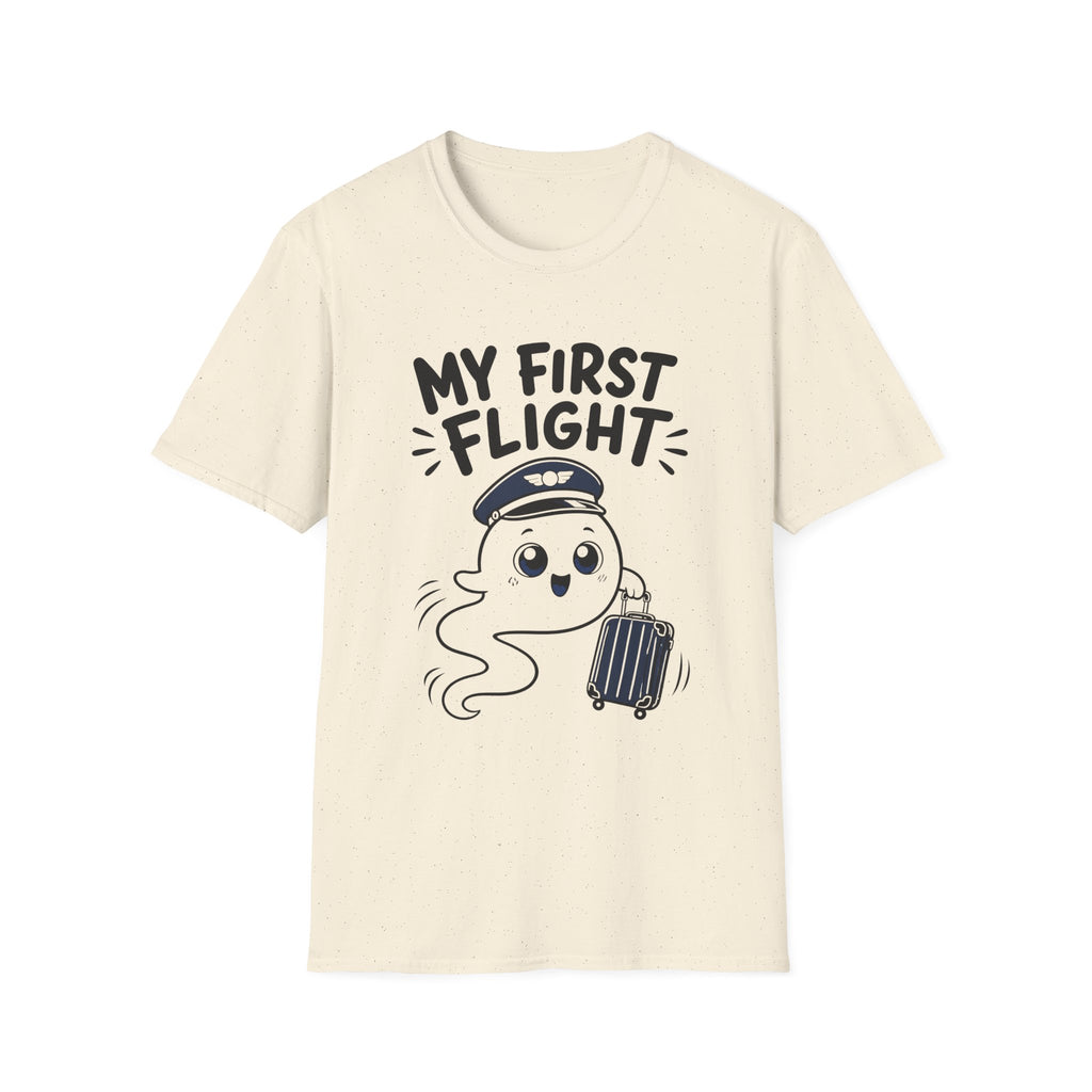 My First Flight T-Shirt — Cute Baby/Infant Travel Tee (Pilot Hat Ghost Design)