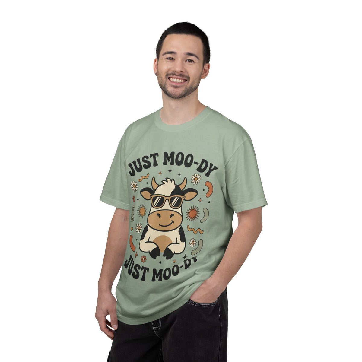 Just Moo-dy Cow T-Shirt — Cute Retro Cow Graphic Tee